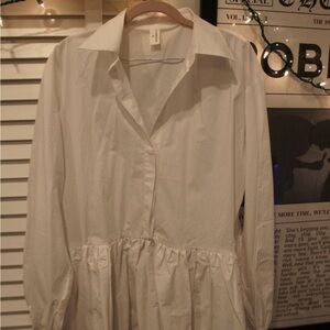 Commense Pleated Long Sleeve Button Up Collar Mini Dress